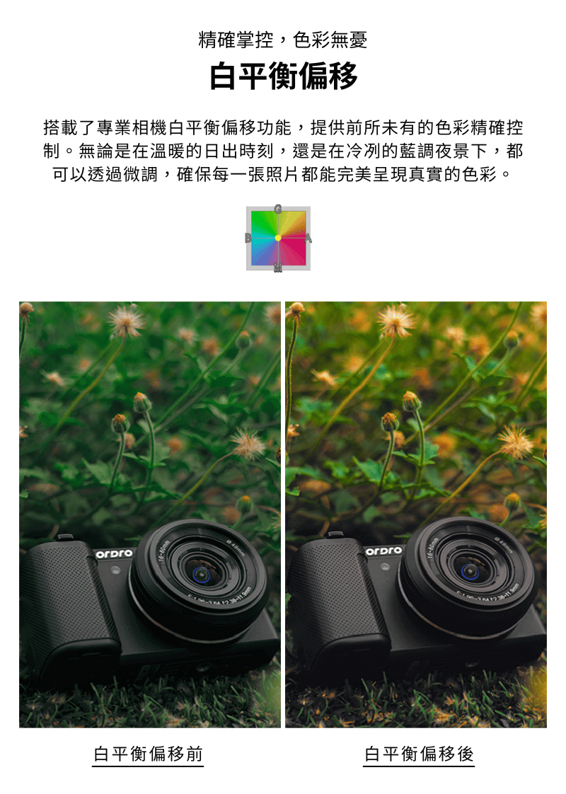搭載了專業相機白平衡偏移功能