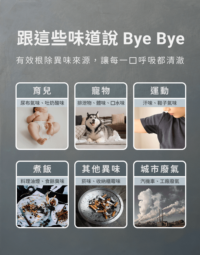 跟這些味道說 Bye Bye 有效根除異味來源，讓每一口呼吸都清澈