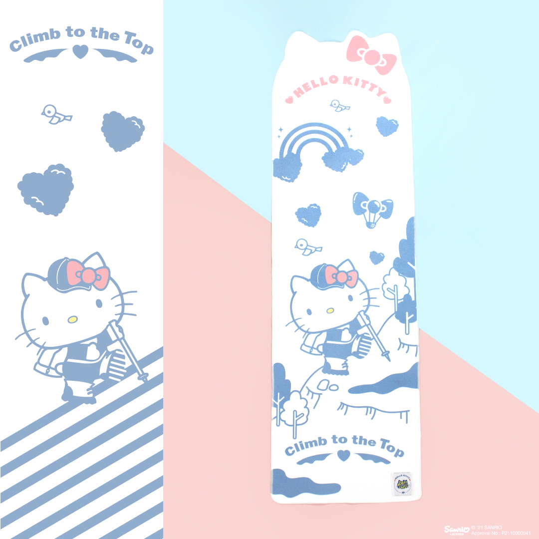 Hello Kitty 旅行/運動多用途快乾長巾｜經典白-Climb to the Top征服山岳