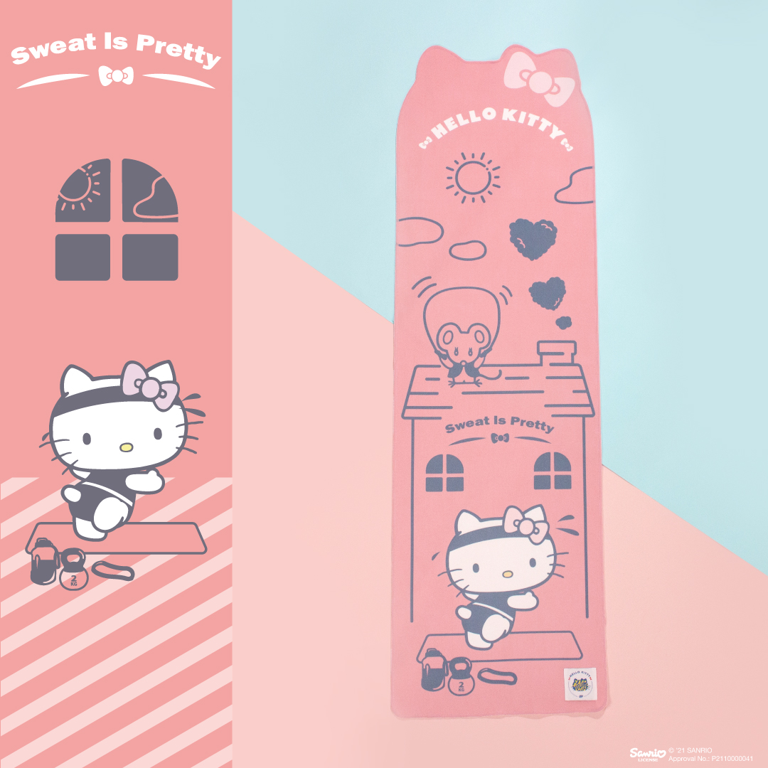 Hello Kitty 旅行/運動多用途快乾長巾 沉穩粉-Sweat Is Pretty探索自我