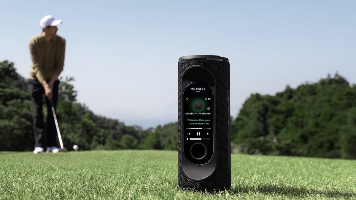 Mileseey GeneSonic Pro Golf GPS Speaker on a golf course