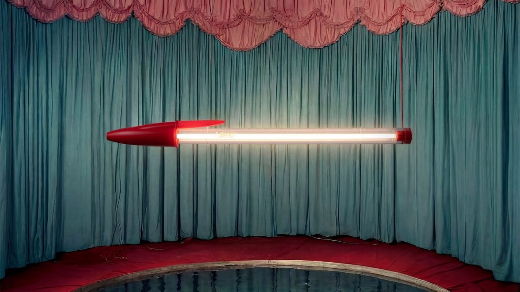 Close-up of the glowing Bic Lamp