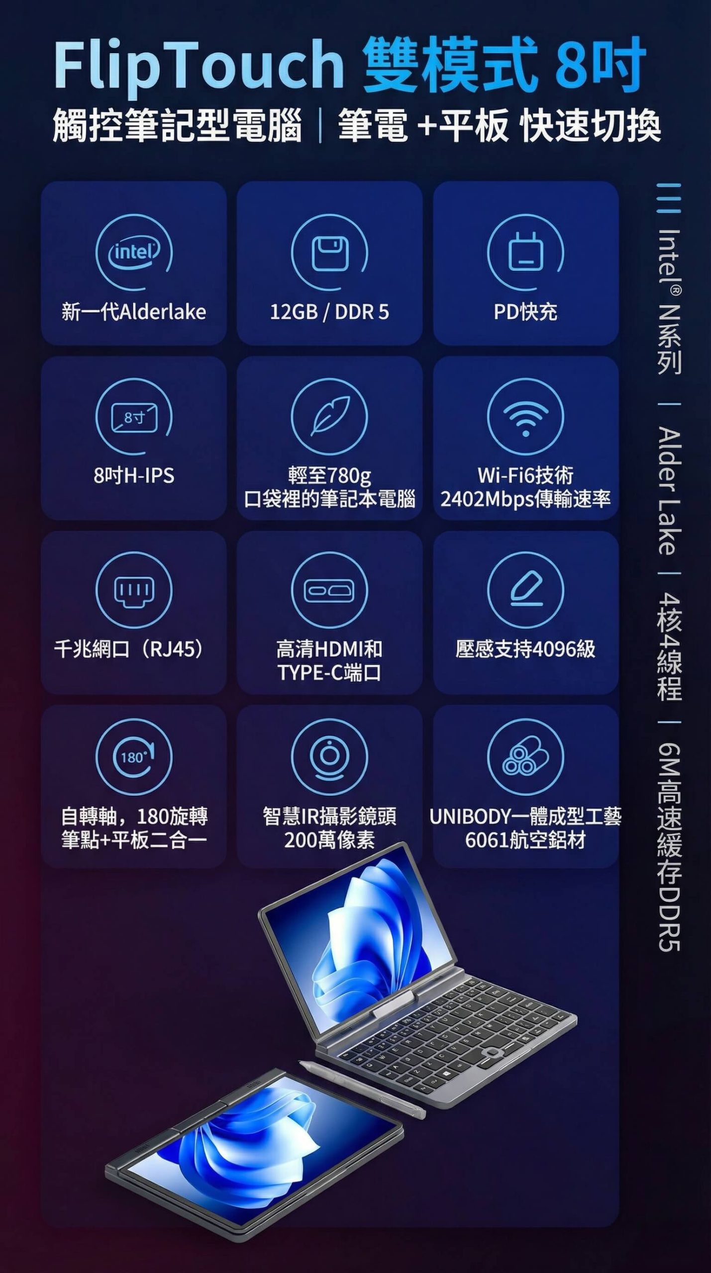 FlipTouch 雙模式 8吋 觸控筆記型電腦，12大必買特點