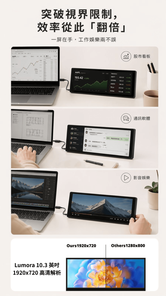 Lumora觸控專屬電腦屏 一屏多用 高效辦公